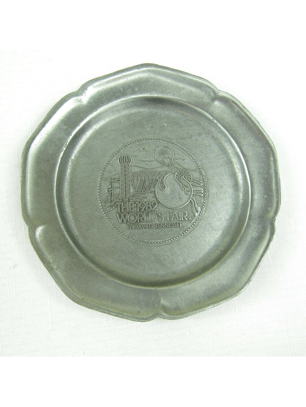 Vintage 1982 World's Fair Knoxville Tennessee Pewter Plate Dish Wall Plaque 5.5"